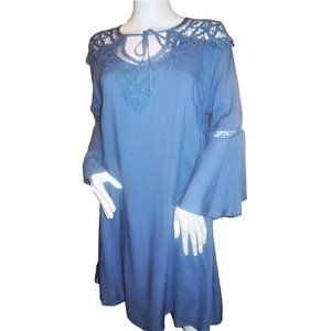 Tunic Dress Boho Blue Hippie summer lace trimmed NWT Small